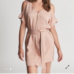 Reiss RUBY COLD SHOULDER MINI DRESS IN BLUSH